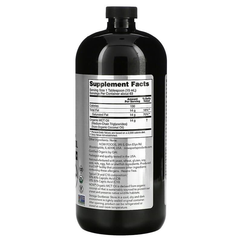 NOW Foods, Sports, Organic MCT Oil, 32 fl oz (946 ml) 733739022363