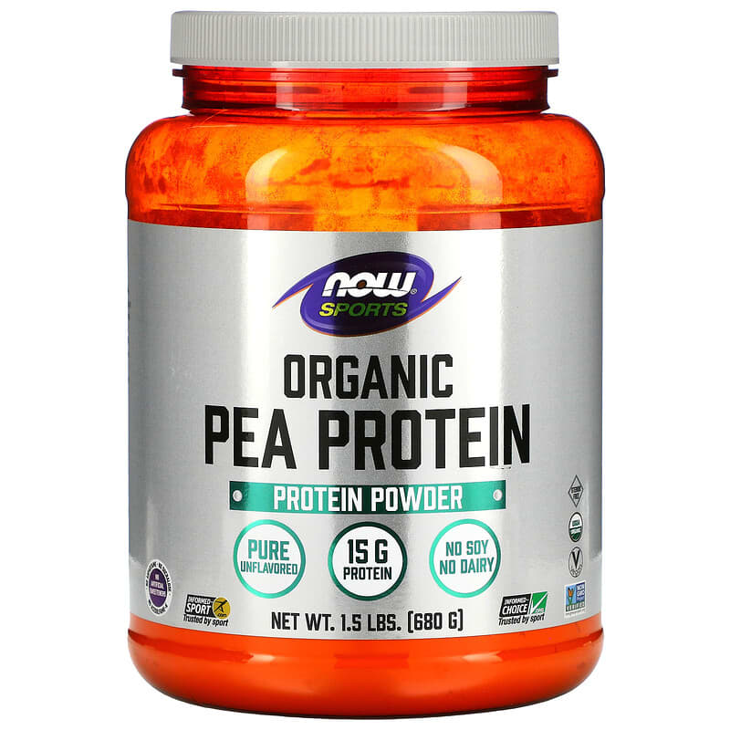 NOW Foods Sports Organic Pea Protein Powder Pure Unflavored 1.5 lbs (680 g) 733739021083