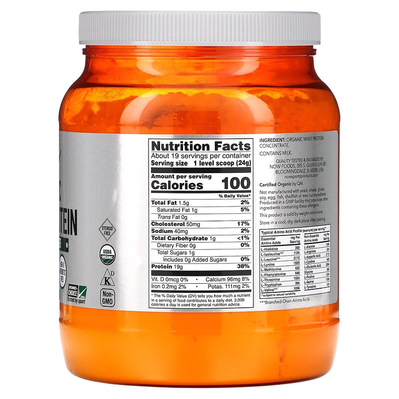 NOW Foods, Sports, Organic Whey Protein, Unflavored, 1 lb (454 g) 733739022059