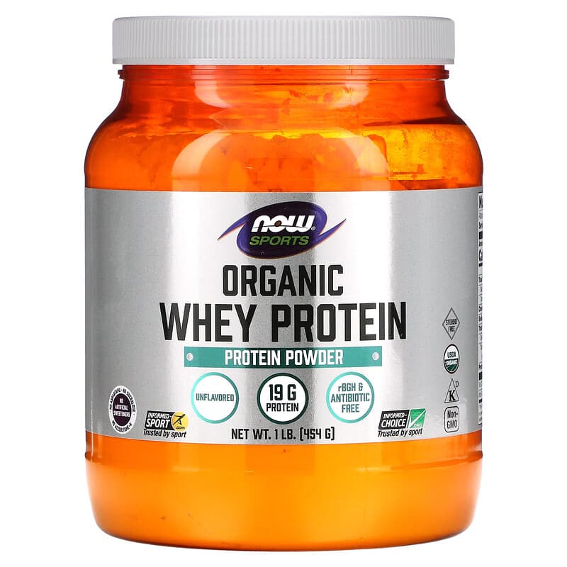 NOW Foods Sports Organic Whey Protein Unflavored 1 lb (454 g) 733739022059