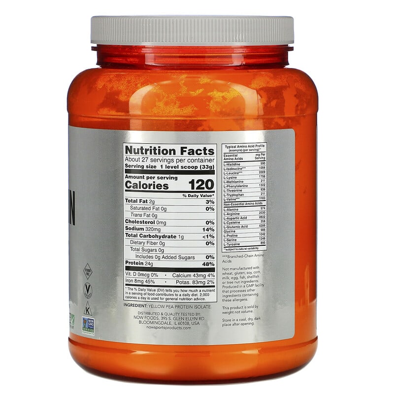 NOW Foods, Sports, Pea Protein, Pure Unflavored, 2 lbs (907 g) 733739021359