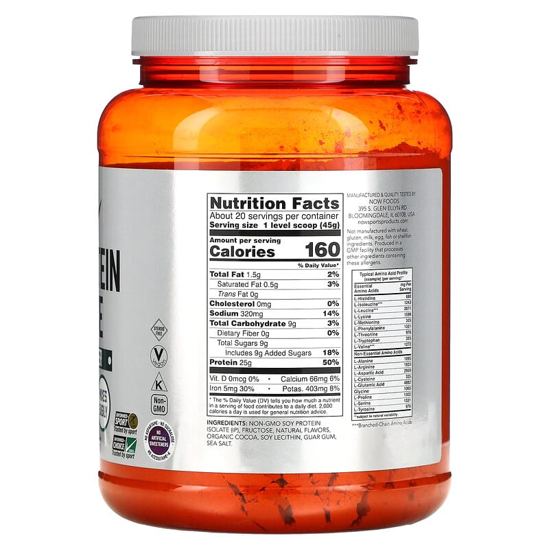 NOW Foods, Sports, Soy Protein Isolate, Creamy Chocolate, 2 lbs (907 g) 733739021434