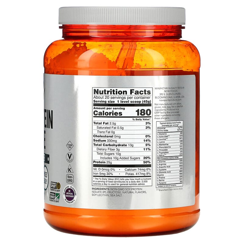 NOW Foods, Sports, Soy Protein Isolate, Creamy Vanilla, 2 lbs (907 g) 733739021427