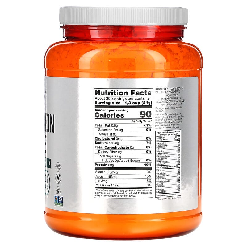 NOW Foods, Sports, Soy Protein Isolate, Pure Unflavored, 2 lbs (907 g) 733739021526