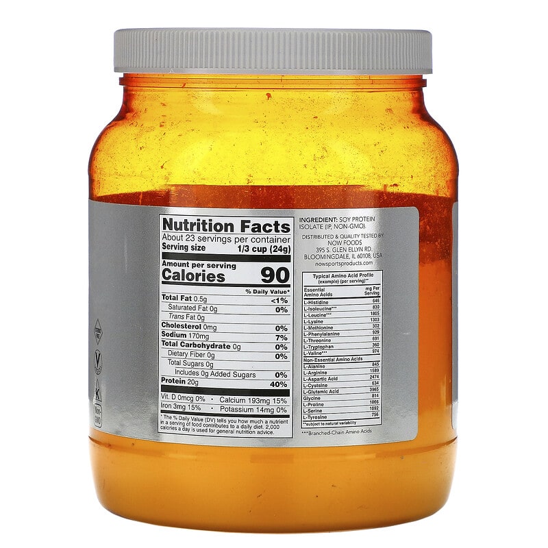 NOW Foods, Sports, Soy Protein Isolate, Unflavored, 1.2 lbs (544 g) 733739021564