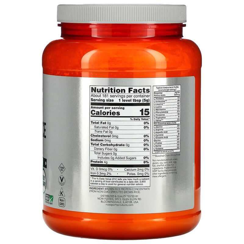 NOW Foods, Sports, Sprouted Brown Rice Protein Powder, Pure Unflavored, 2 lbs (907 g) 733739022066