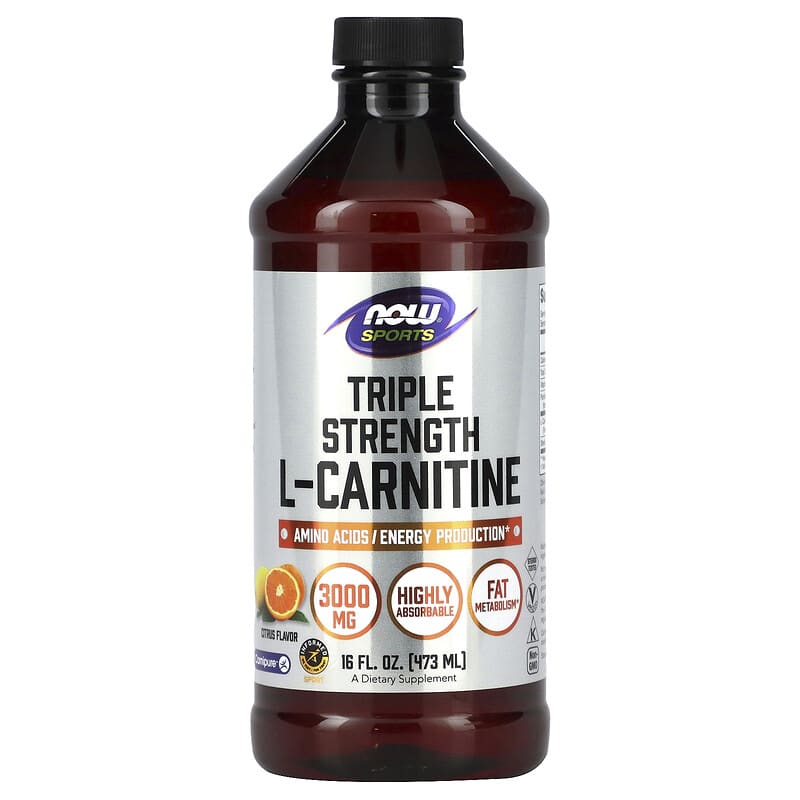 NOW Foods Sports Triple Strength L-Carnitine Liquid Citrus 3,000 mg 16 fl oz (473 ml) 733739000644