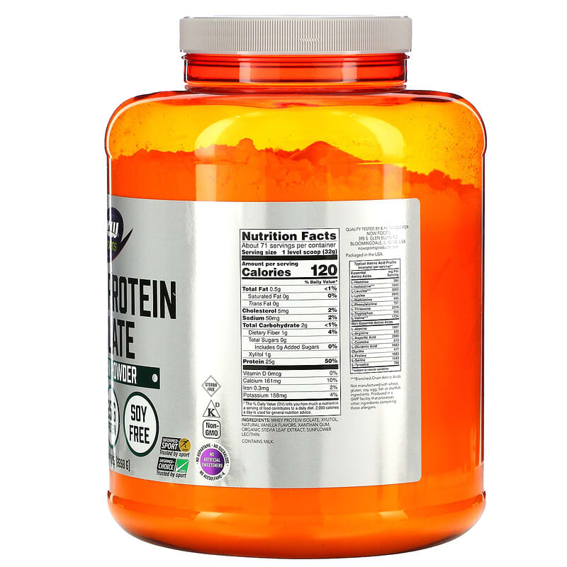 NOW Foods, Sports, Whey Protein Isolate, Creamy Vanilla, 5 lbs. (2268 g) 733739021595