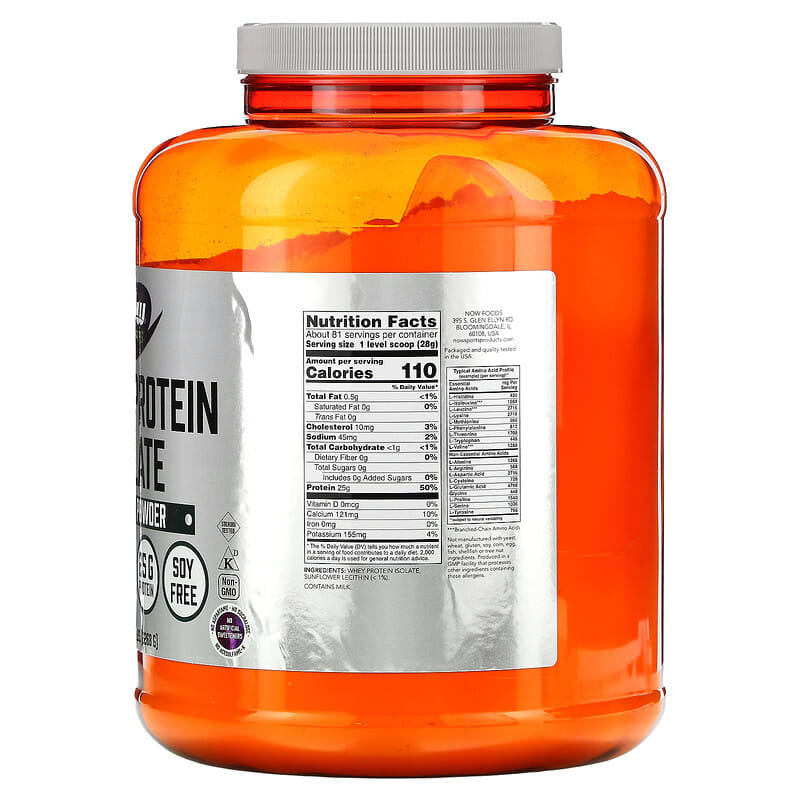 NOW Foods, Sports, Whey Protein Isolate, Unflavored, 5 lbs (2,268 g) 733739021748