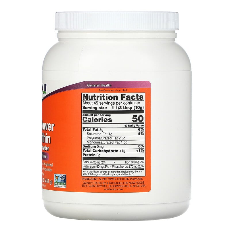 NOW Foods, Sunflower Lecithin, Pure Powder, 1 lb (454 g) 733739023148