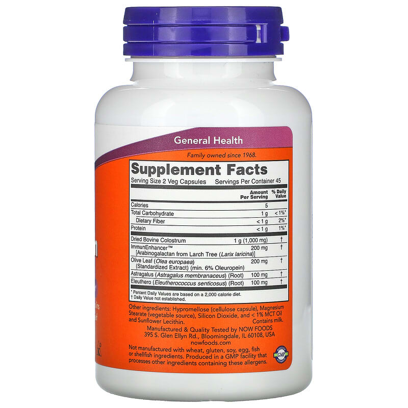 NOW Foods, Super Colostrum, 500 mg, 90 Veg Capsules 733739032324