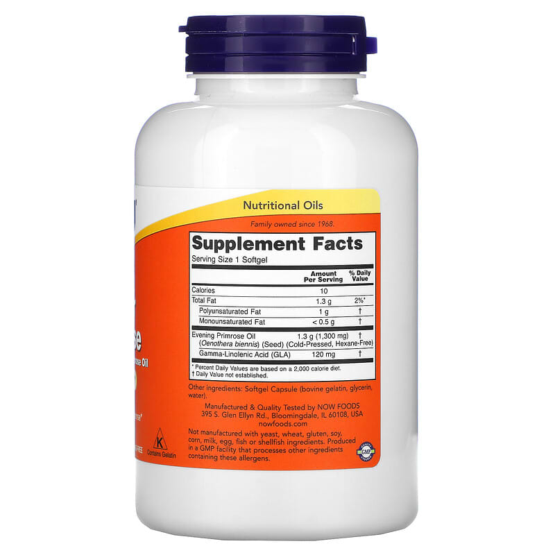 NOW Foods, Super Primrose, Evening Primrose Oil, 1300 mg, 120 Softgels 733739017574