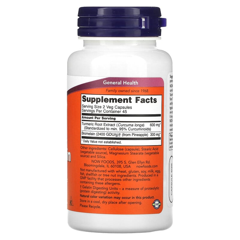 NOW Foods, Turmeric & Bromelain, 90 Veg Capsules 733739031105