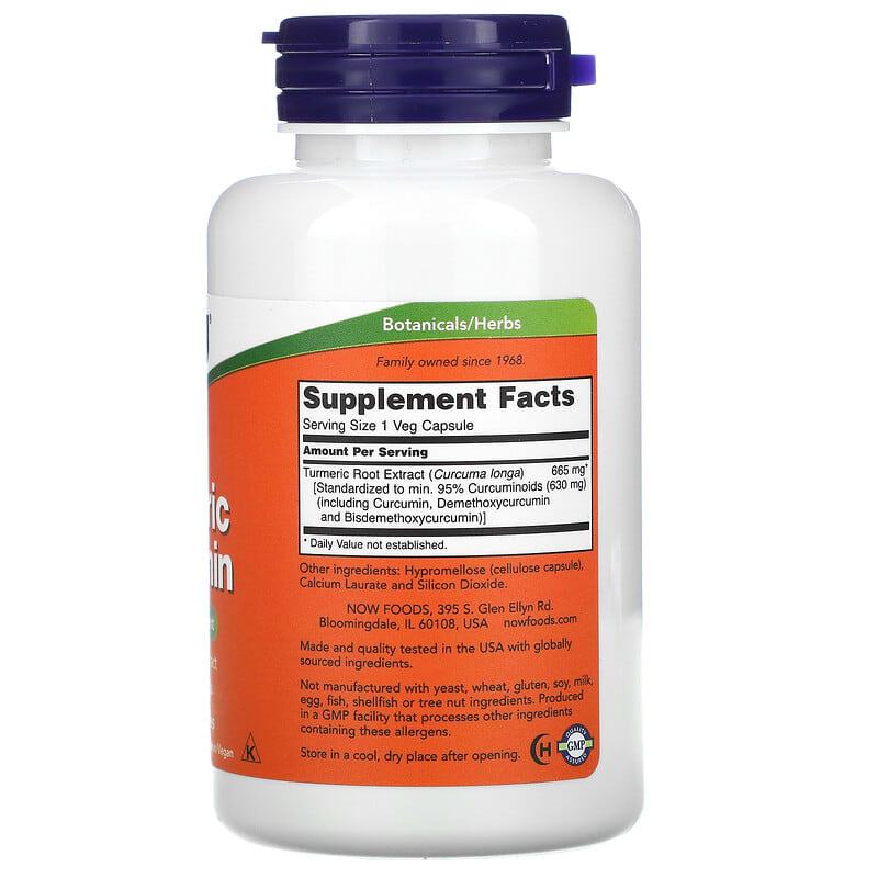 NOW Foods, Turmeric Curcumin, 60 Veg Capsules 733739046383