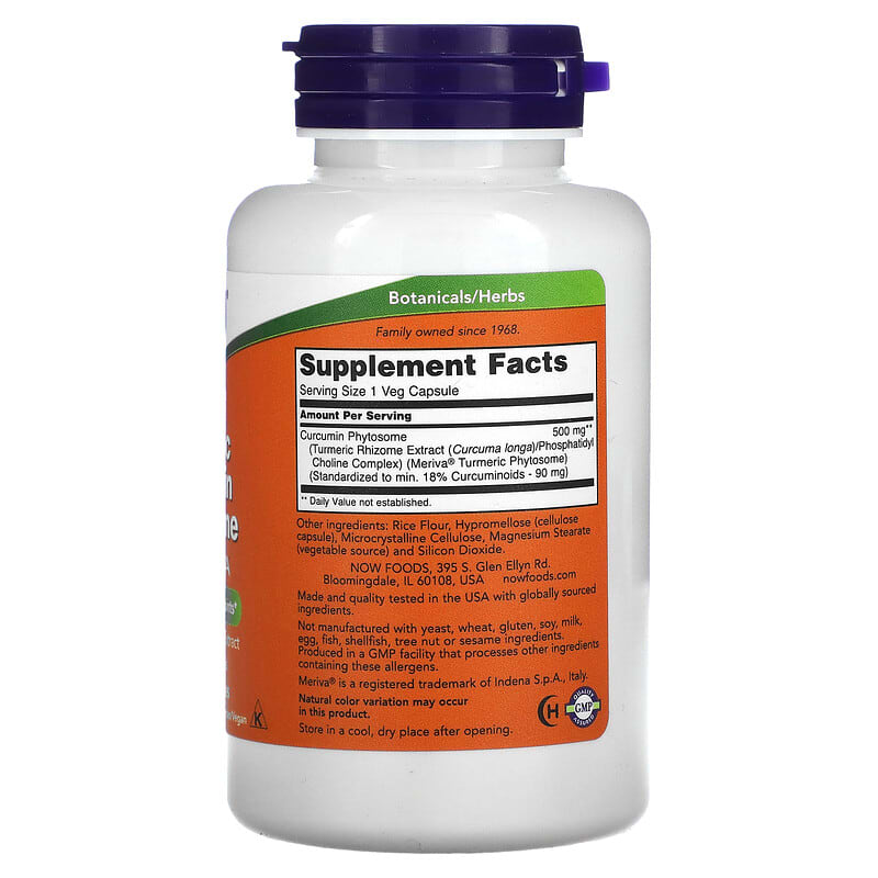 NOW Foods, Turmeric Curcumin Phytosome With Meriva, 60 Veg Capsules 733739046420