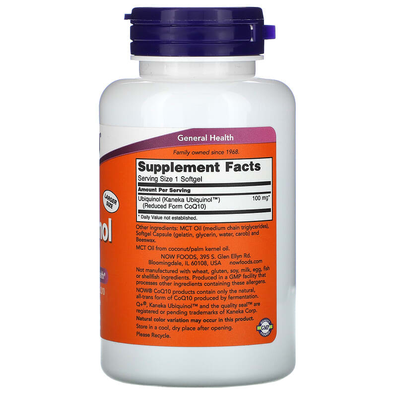 NOW Foods, Ubiquinol, 100 mg, 120 Softgels 733739031433