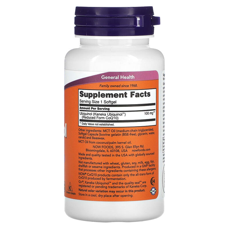 NOW Foods, Ubiquinol, 100 mg, 60 Softgels 733739031426