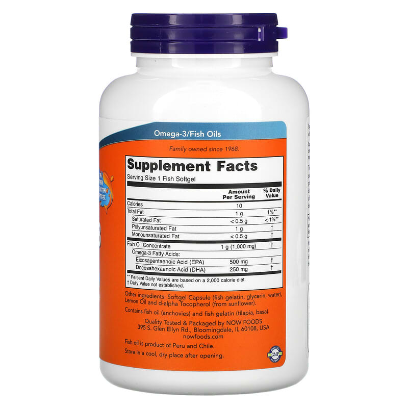 NOW Foods, Ultra Omega-3, 500 EPA / 250 DHA, 180 Fish Softgels 733739016652