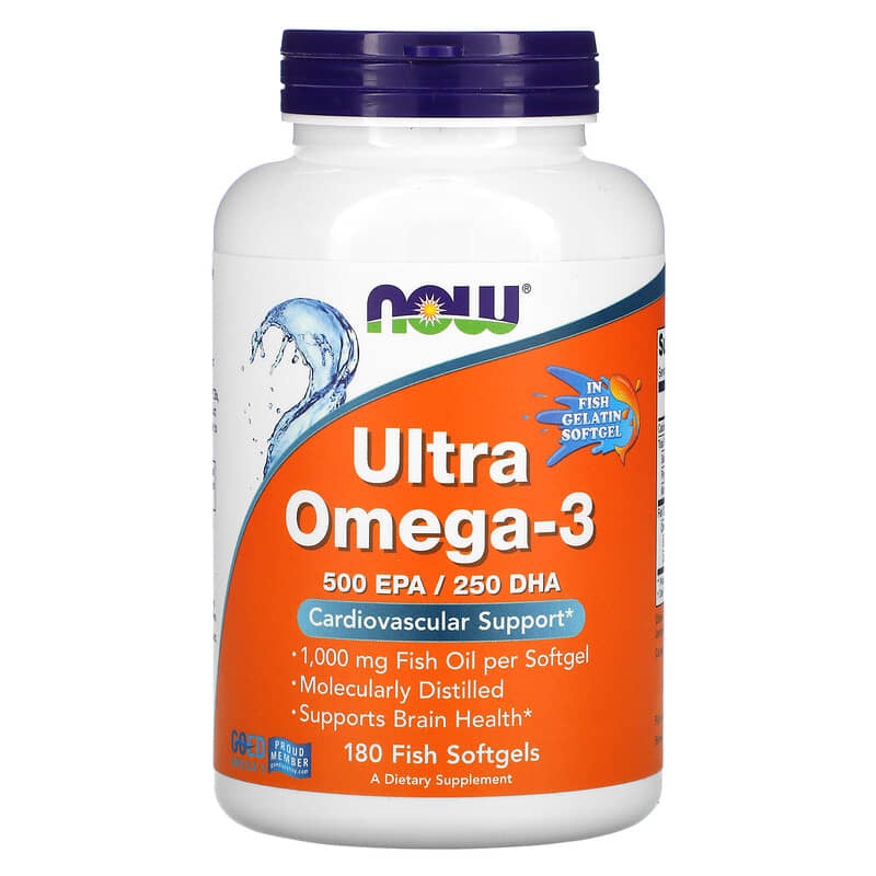 NOW Foods Ultra Omega-3 500 EPA/250 DHA 180 Fish Softgels 733739016652