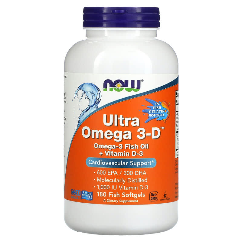 NOW Foods Ultra Omega 3-D 600 EPA/300 DHA 180 Fish Softgels 733739016645