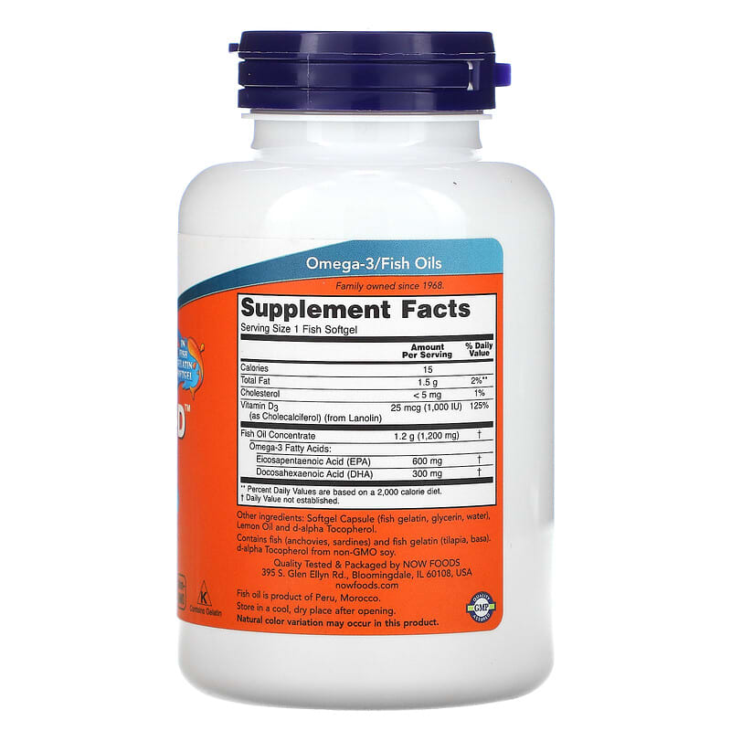 NOW Foods, Ultra Omega 3-D, 600 EPA / 300 DHA, 90 Fish Softgels 733739016638