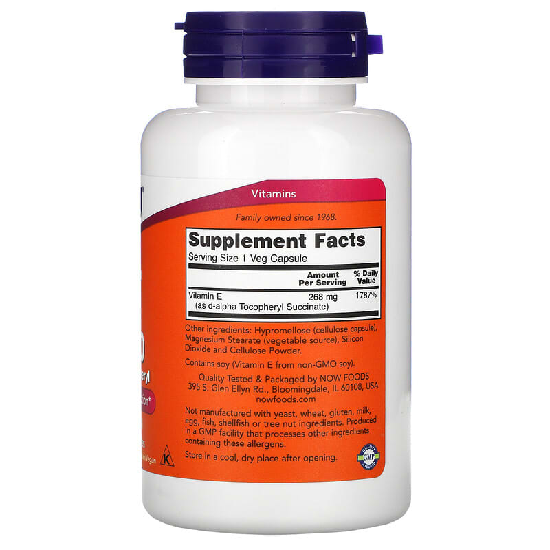 NOW Foods, Vegetarian Dry E-400, 268 mg (400 IU), 100 Veg Capsules 733739008503