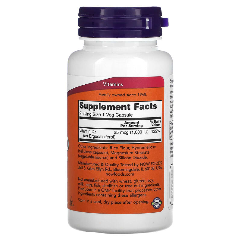 NOW Foods, Vegetarian Dry Vitamin D, 1,000 IU, 120 Veg Capsules 733739003683