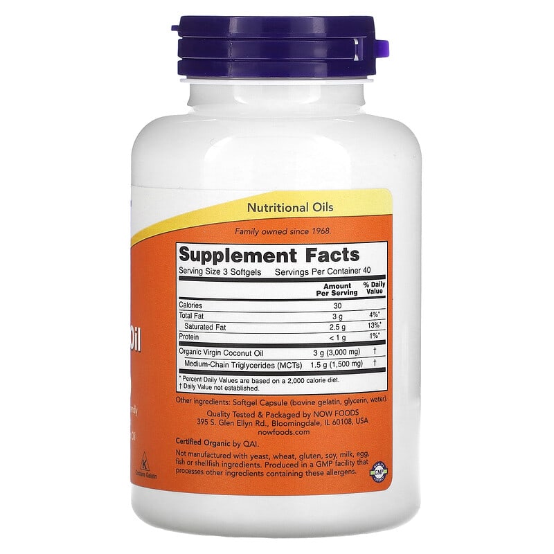 NOW Foods, Virgin Coconut Oil, 1,000 mg, 120 Softgels 733739017185