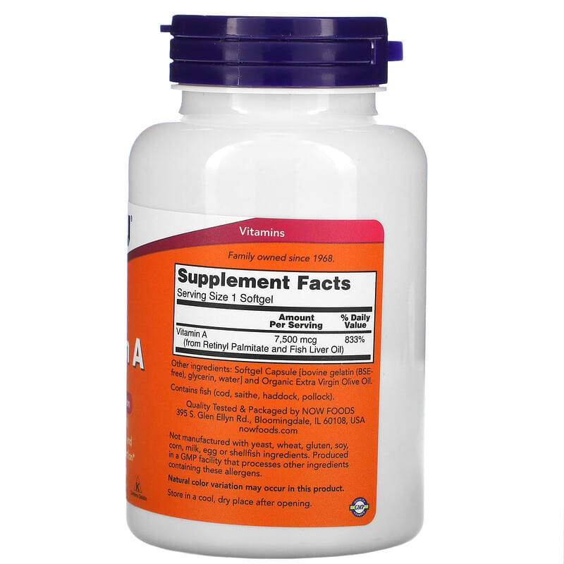 NOW Foods, Vitamin A, 25,000 IU, 250 Softgels 733739003423