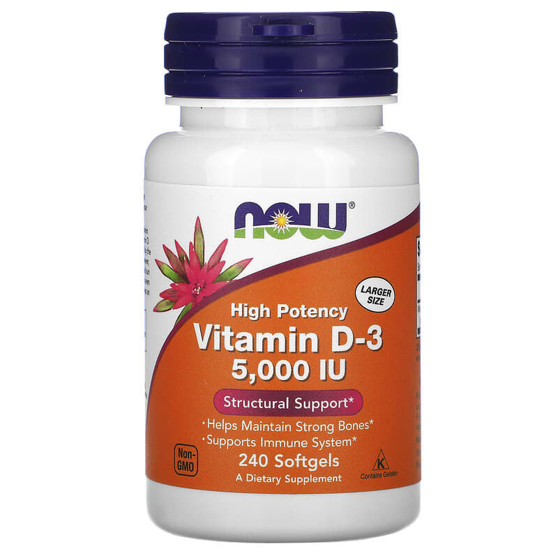 NOW Foods Vitamin D-3 125 mcg (5,000 IU) 240 Softgels 733739003737