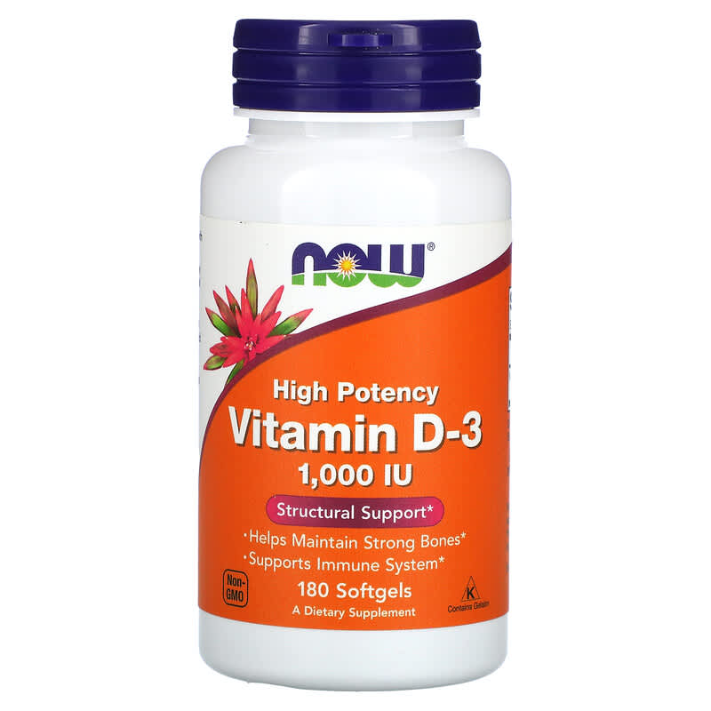 NOW Foods Vitamin D-3 High Potency 1,000 IU 180 Softgels 733739003652