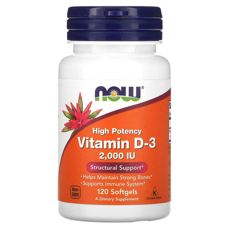 NOW Foods Vitamin D-3 High Potency  2,000 IU 120 Softgels 733739003676