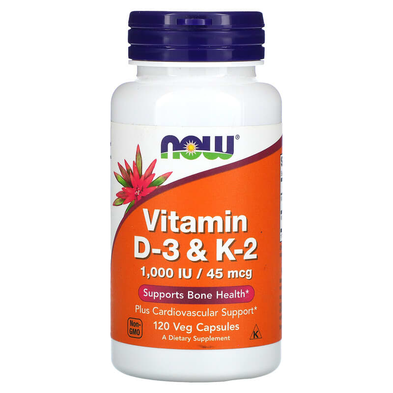 NOW Foods Vitamin D-3 & K-2 120 Veg Capsules 733739003690