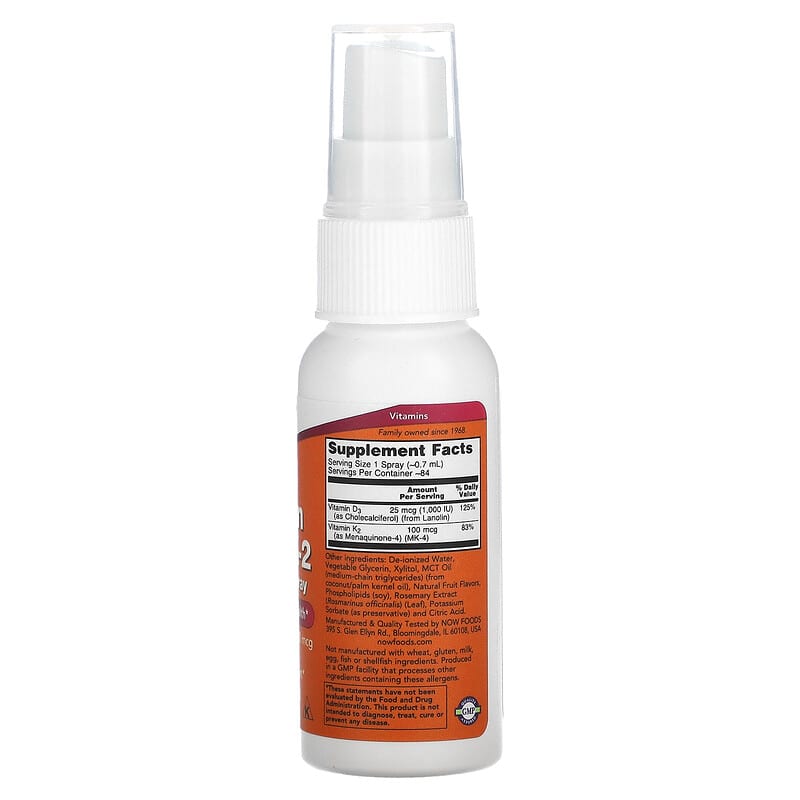 NOW Foods, Vitamin D-3 & K-2 Liposomal Spray, 2 fl oz (59 ml) 733739003812