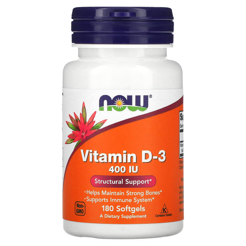 NOW Foods Vitamin D-3 Structural Support 400 IU 180 Softgels 733739003645
