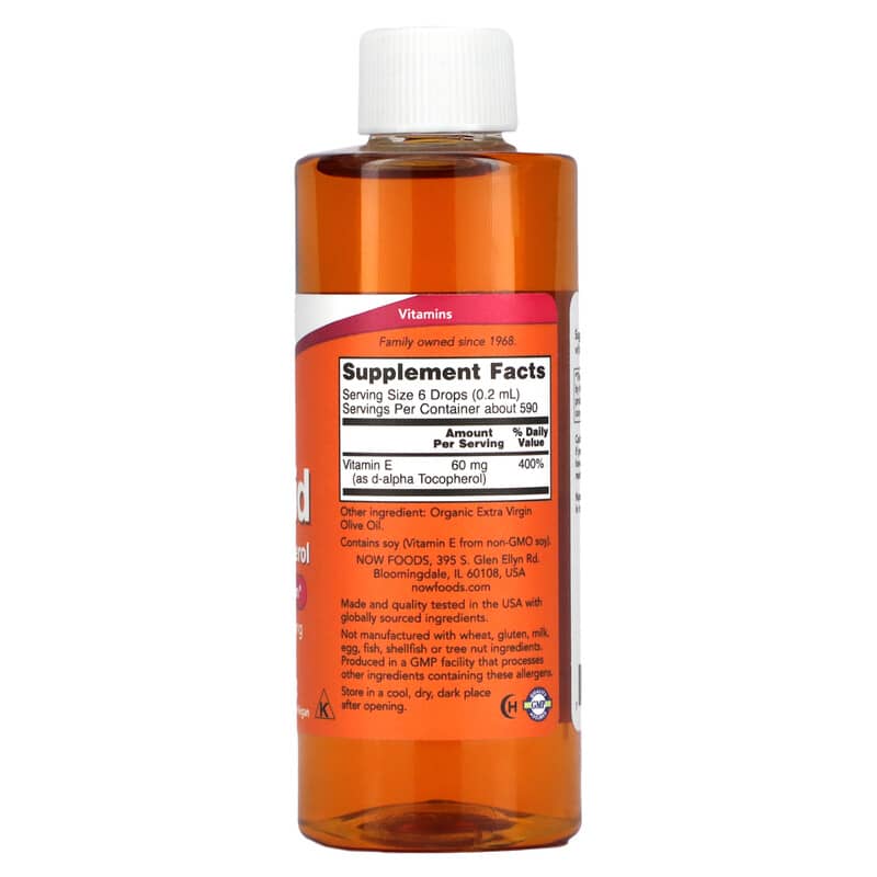 NOW Foods, Vitamin E Liquid, D-Alpha Tocopherol, 4 fl oz (118 ml) 733739009128