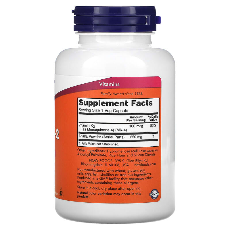 NOW Foods, Vitamin K-2, 100 mcg, 250 Veg Capsules 733739009913