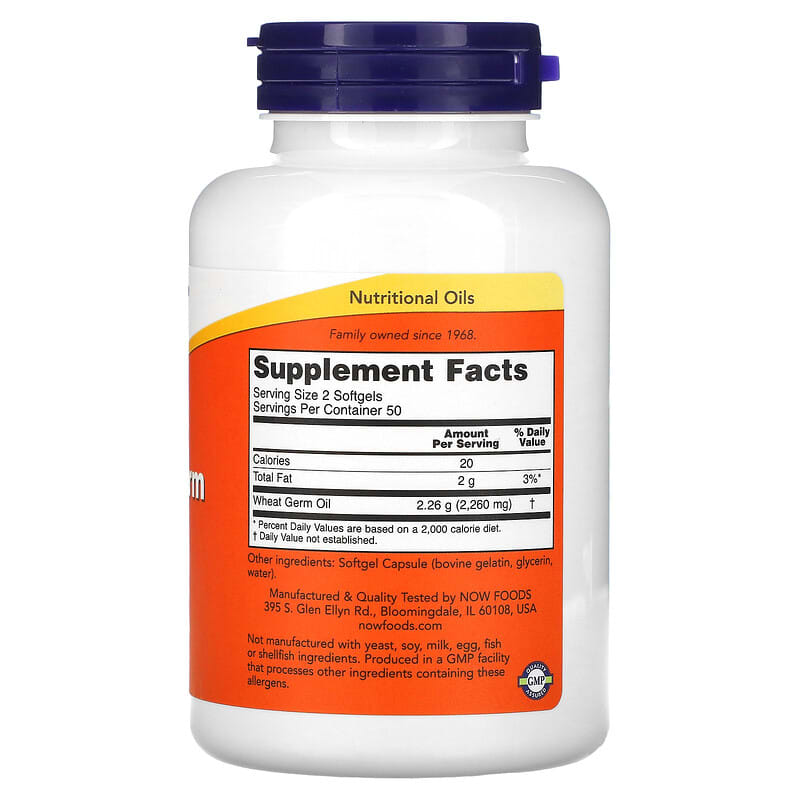 NOW Foods, Wheat Germ Oil, 1,130 mg, 100 Softgels 733739018700