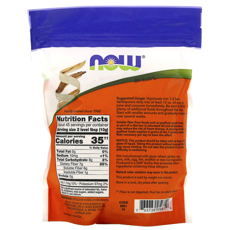 NOW Foods, Whole Psyllium Husks, 16 oz (454 g) 733739059819
