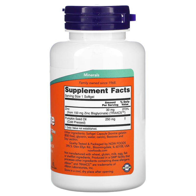 NOW Foods, Zinc Glycinate, 120 Softgels 733739015549