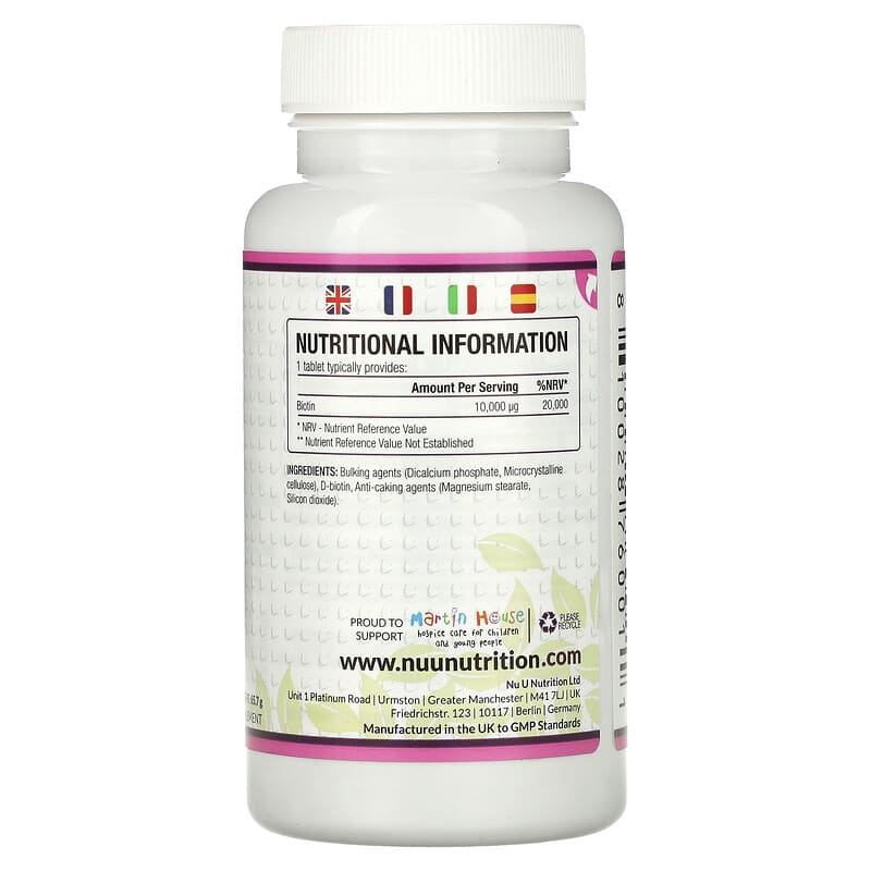 Nu U Nutrition, Biotin, 10,000 µp, 365 Vegan Tablets 810028760011
