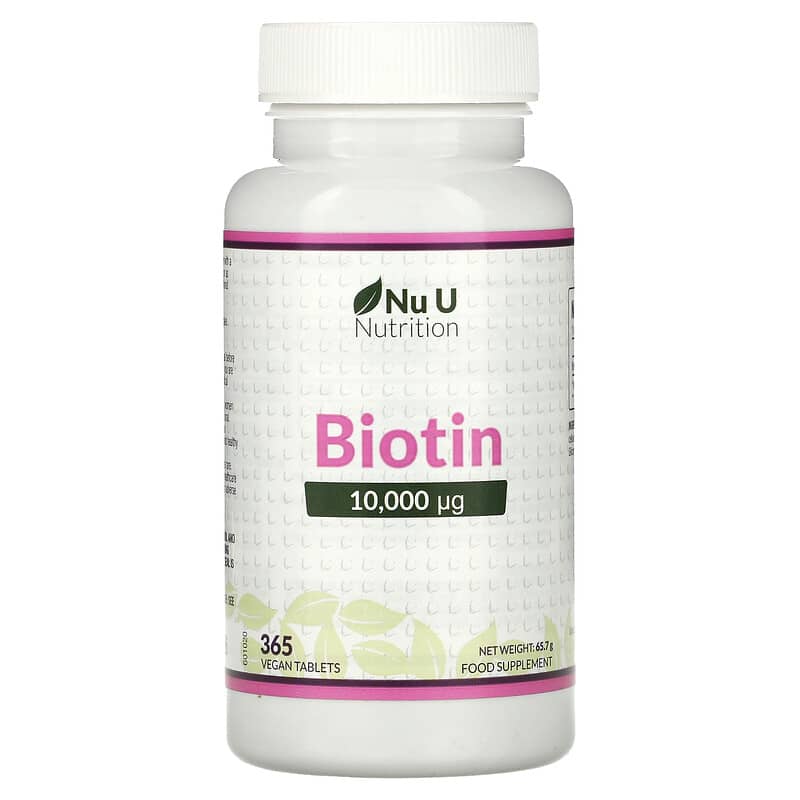 Nu U Nutrition Biotin 10,000 µp 365 Vegan Tablets 810028760011