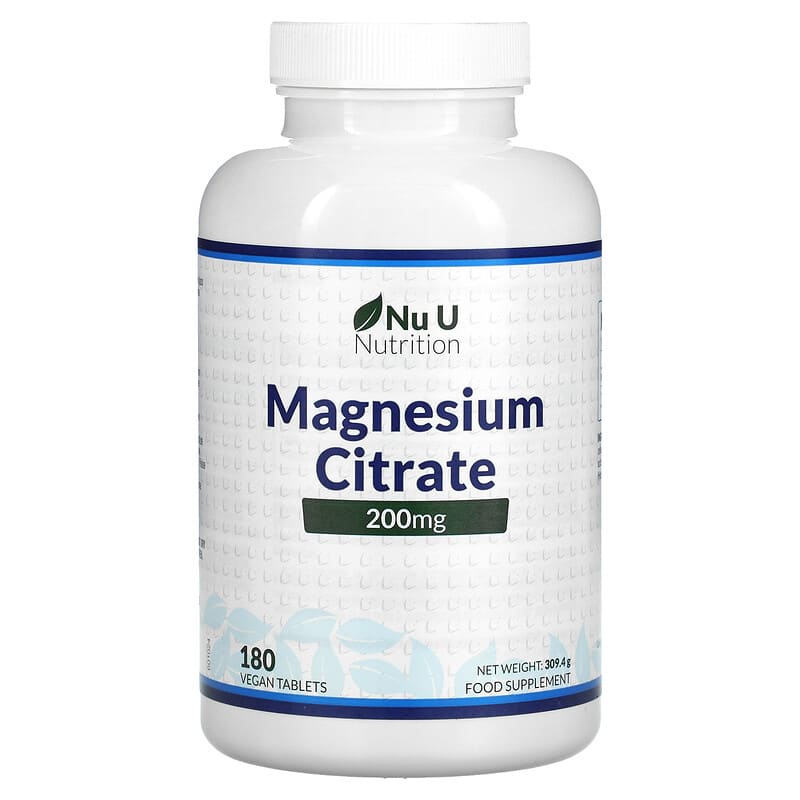 Nu U Nutrition Magnesium Citrate 200 mg 180 Vegan Tablets 810028760059