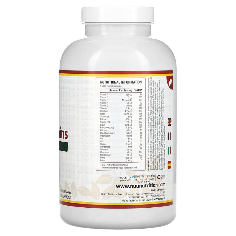 Nu U Nutrition, Multivitamins & Minerals Formula, 365 Vegetarian Tablets 810028760066