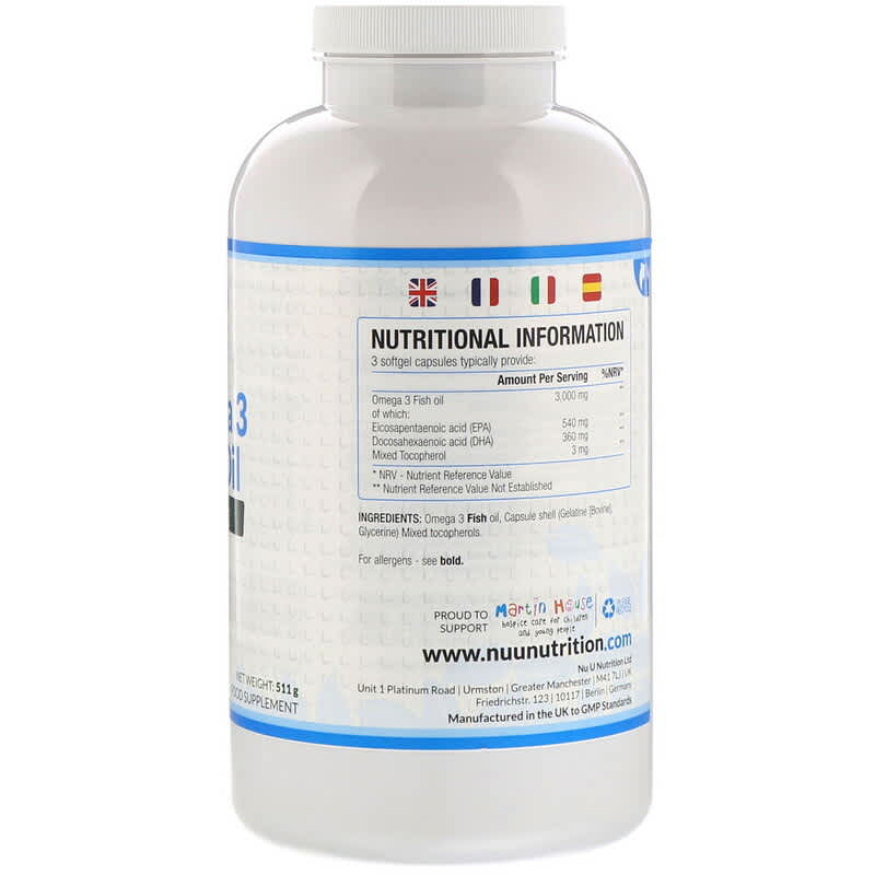 Nu U Nutrition, Omega 3 Fish Oil, 1,000 mg, 365 Softgel Capsules 810028760073