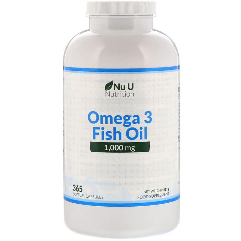 Nu U Nutrition Omega 3 Fish Oil 1,000 mg 365 Softgel Capsules 810028760073