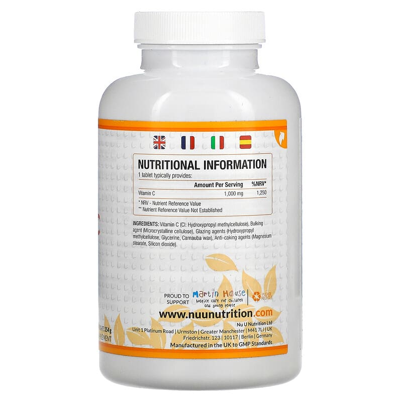Nu U Nutrition, Vitamin C, 1,000 mg, 180 Vegan Tablets 810028760141