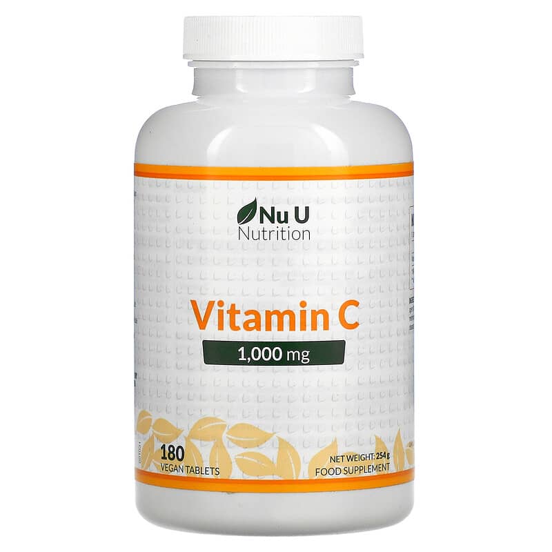 Nu U Nutrition Vitamin C 1,000 mg 180 Vegan Tablets 810028760141