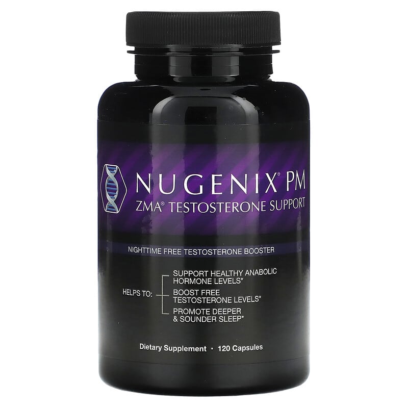 Nugenix, ZMA Testosterone Support, PM Nighttime Free Testosterone Booster, 120 Capsules 855710002215