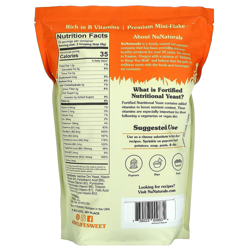 NuNaturals, Fortified Nutritional Yeast Flakes, 24 oz (680 g) 739223009834